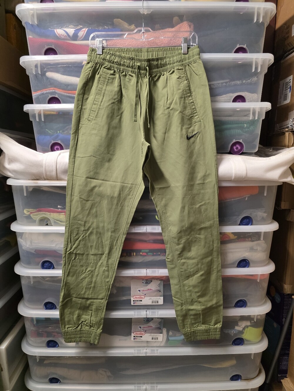 Nike Men's Green Woven Jogger Pants Drawstring Elastic Waist Pockets Sz M